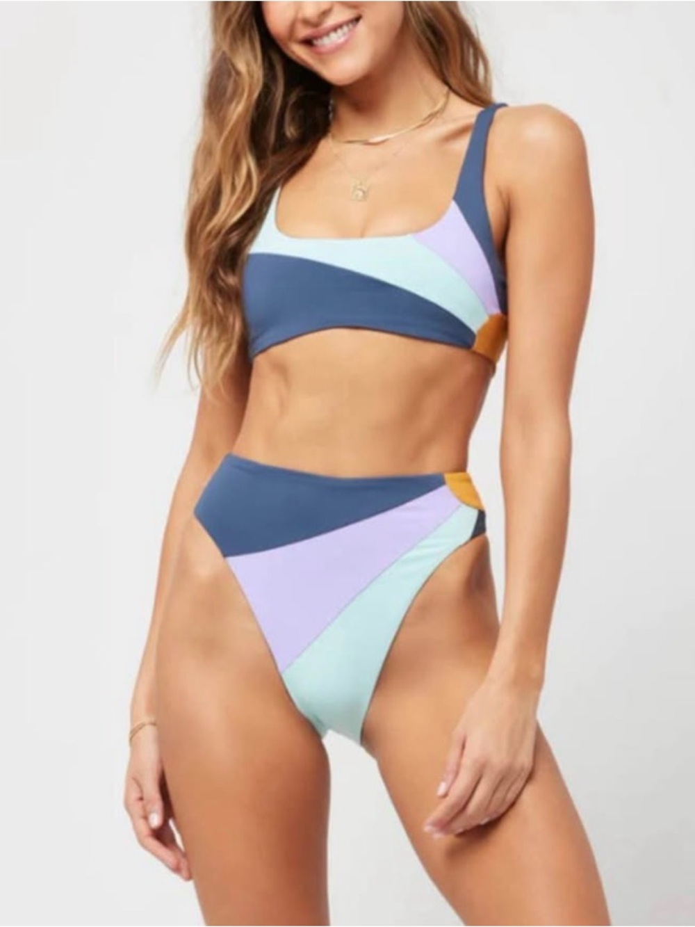 l*space Sun Colorblock Bikini in Navy, Lavender & Mint